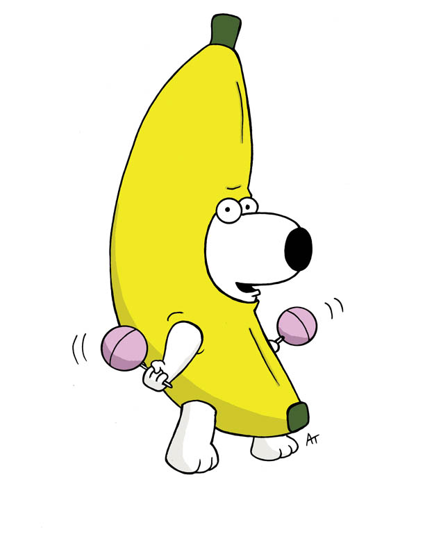 Peanut jelly time. Брайан Гриффин банан. Брайан Гриффин в костюме банана. Брайан банан Гриффины. Стьюи Гриффин банан.